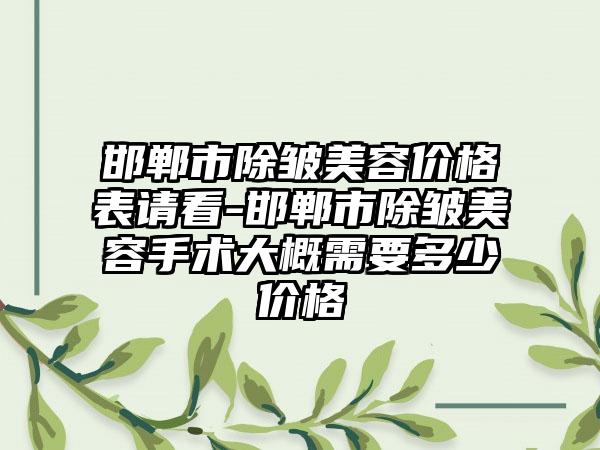 邯郸市除皱美容价格表请看-邯郸市除皱美容手术大概需要多少价格