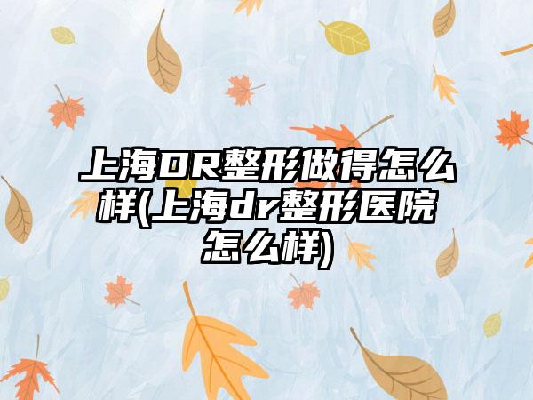 上海DR整形做得怎么样(上海dr整形医院怎么样)