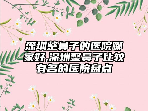 深圳整鼻子的医院哪家好,深圳整鼻子比较有名的医院盘点