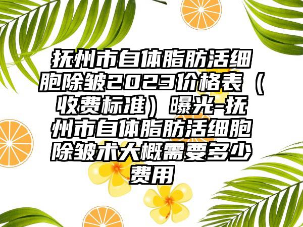 抚州市自体脂肪活细胞除皱2023价格表（收费标准）曝光-抚州市自体脂肪活细胞除皱术大概需要多少费用