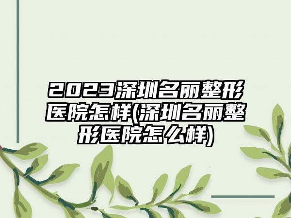 2023深圳名丽整形医院怎样(深圳名丽整形医院怎么样)