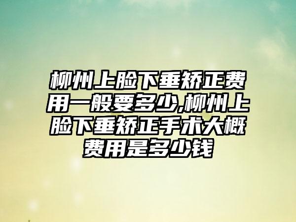 柳州上脸下垂矫正费用一般要多少,柳州上脸下垂矫正手术大概费用是多少钱