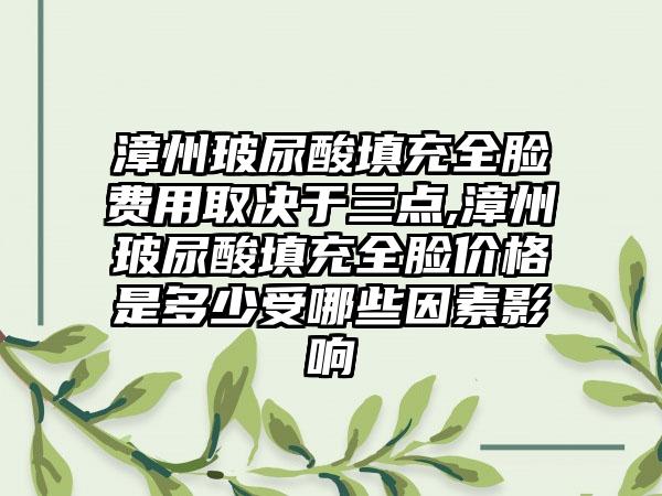 漳州玻尿酸填充全脸费用取决于三点,漳州玻尿酸填充全脸价格是多少受哪些因素影响