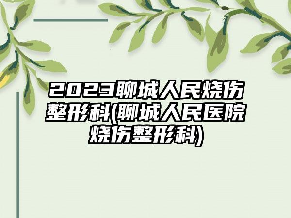 2023聊城人民烧伤整形科(聊城人民医院烧伤整形科)