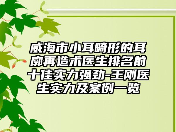 威海市小耳畸形的耳廓再造术医生排名前十佳实力强劲-王刚医生实力及实例一览